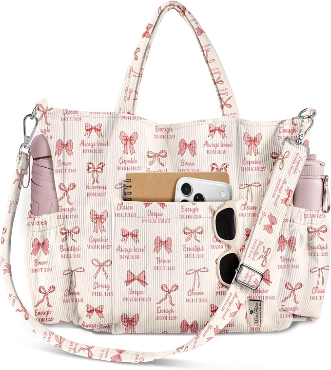 Miss Adola Corduroy Crossbody Tote Bag for Women | Multi Pocket Storage, Zipper Closure, Adjustable Strap, Fits 14 Inch Laptop, Foldable Reusable, for Work Travel Everyday by MissAdola