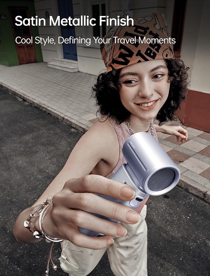 JISULIFE Handheld Fan Life9S - Sleek Chrome: Turbo Power, 22 Hours Cooling | LED Display, 5000mAh, 5-Speeds, Mini Portable Fan for Travel, Cruise, Concerts, Trendy Gifts for Women Men -Blue - Image 8