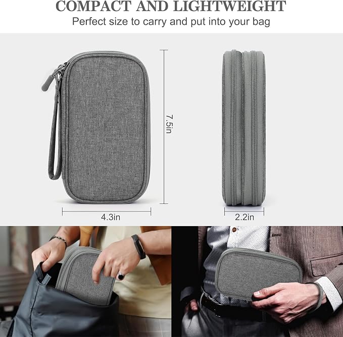 FYY Electronic Organizer, Travel Tech Pouch Bag, Cable Organizer Dark Grey | Wrist Strap, Waterproof, Double Layers Portable Electronics Travel Carrying Case for Cord, Charger, Daily Business Trips Use - Image 2