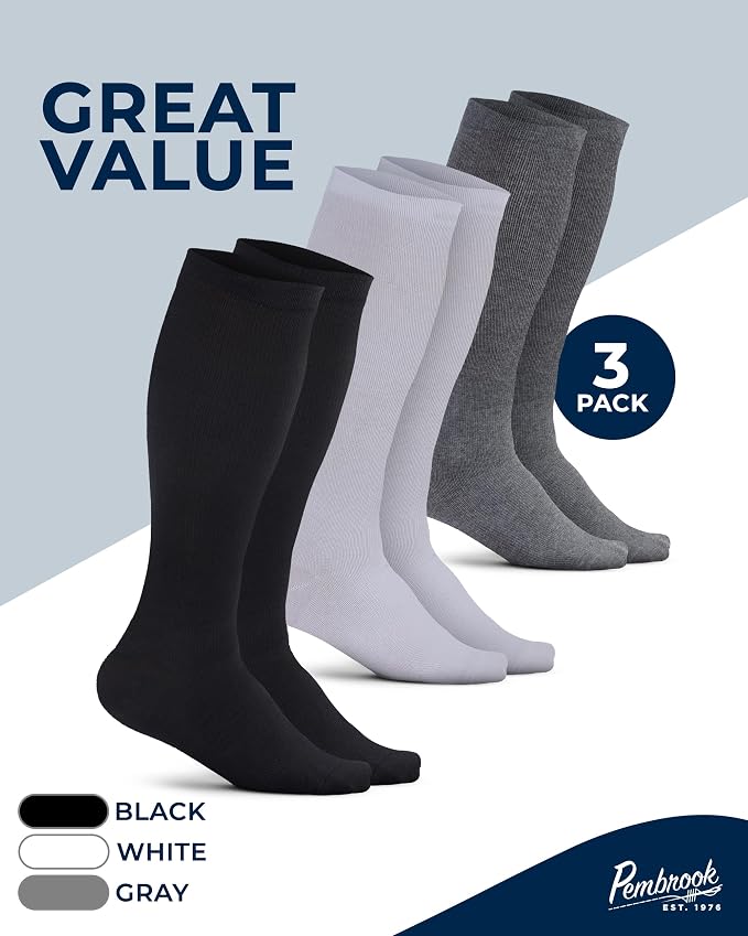 Pembrook Cotton Light Compression Socks for Women & Men - 3 Pairs | 8-15 mmHg Comfort Compression Socks for Men & Women - Image 5