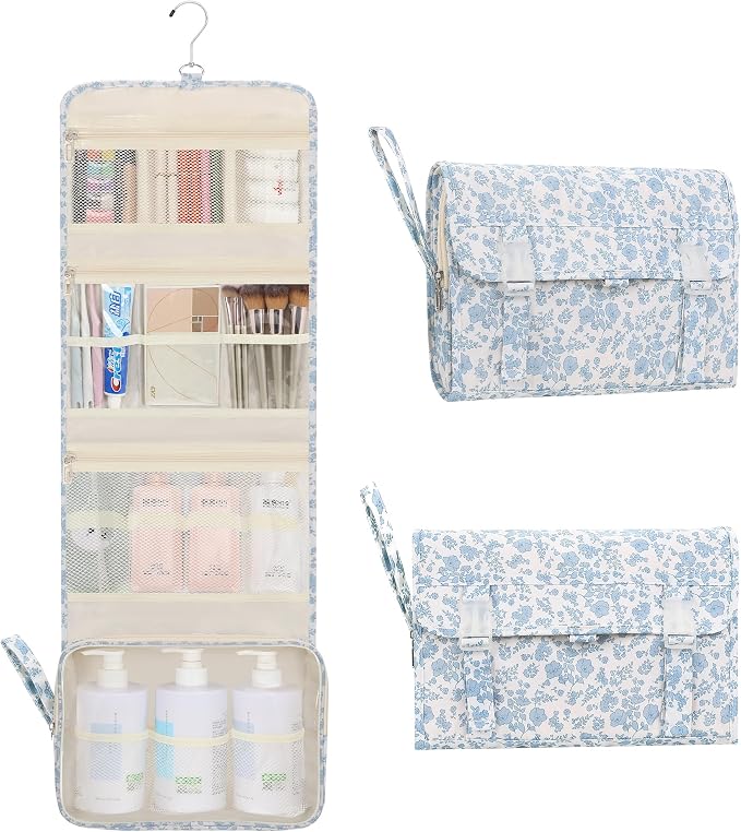 Relavel Travel Toiletry Bag with Hanging Hook, Floral Toiletries Bag | Large Capacity Makeup Cosmetic Storage Organizer for Full Sized Container, Accessories for Cruise Trip by Relavel