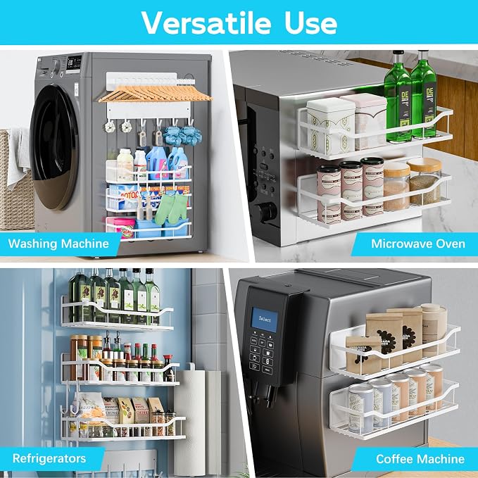 Multifunctional Magnetic Shelf for Washing Machine, Refrigerator, Microwave, and Any Metal Surface, Powerful Magnetic Shelves Include Magnetic Paper Towel Holder, Unique Hollow Design (5 pcs - White) - Image 7