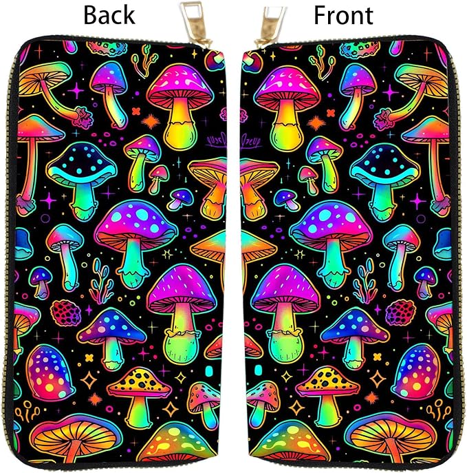 Women's RFID Blocking PU Leather Zip-Around Wallet, Large Capacity Clutch with Phone Holder, Travel Purse & Card Organizer with Removable Wristlet,Cute Colorful Mushroom - Image 5