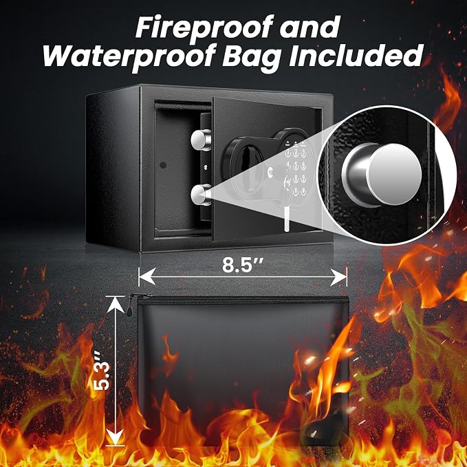 0.5 Cu Ft Mini Safe Box with Fireproof Document Bag, Money Safe with Keys & Pass Code & Wall Mount Kits, Small Safes with Smart Alert System for Money, Jewelry, and Documents【2026 New】 - Image 5