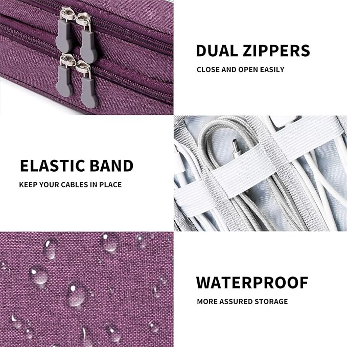 Lanola Travel Cable Organizer Bag, Electronic Accessories Case Portable Double Layer Cable Storage Bag for Cord, Charger, Flash Drive, Phone, SD Card,Personal Items - (Purple) - Image 7