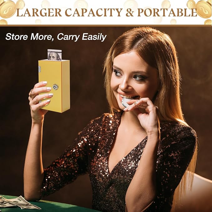 Acrylic Cash Box for Gambler Large+Mini, Sparkling Glitter Gold Winners Bank for Casino, Control Gambler, Compact Portable Secure Money Organizer Safe Lock Box with Keys & Storage Waist Bag - Image 5