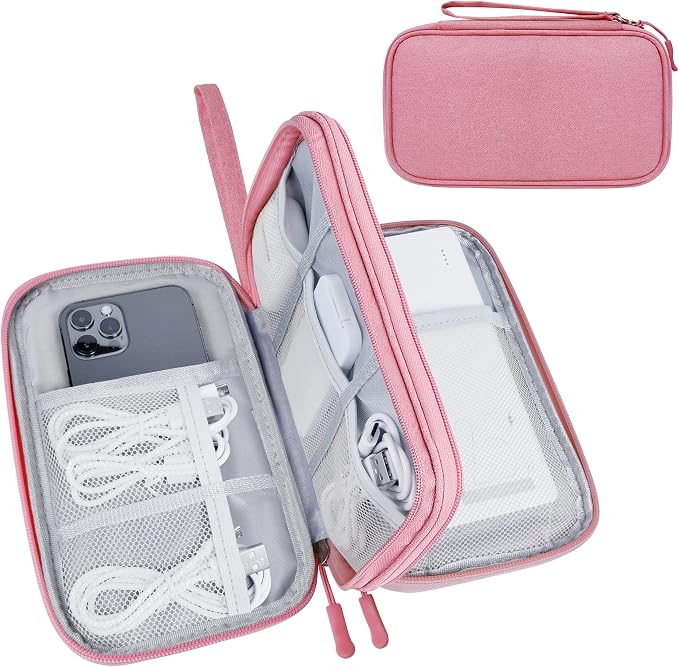 Lcsmaokin Electronics Organizer Travel Case,Electronic Accessories Storage Bag,Portable Waterproof Cable Organizer Bag,Travel Cord Organizer Bag for Small Charging Cord Storage,Cables,SD Card-Pink by Lcsmaokin