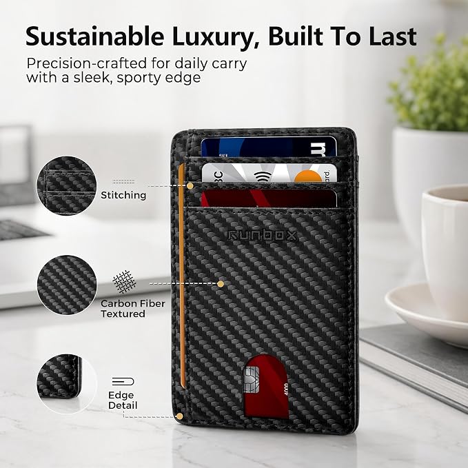 RUNBOX Slim Wallet for Men and Women, RFID Blocking Leather Card Holder | Minimalist 8-slot design fits IDs and credit cards in a thin profile for front pockets, purses, pants and travel - Image 4
