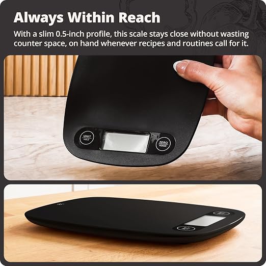 Greater Goods Food Scale, Slim & Compact Build, 1g Precision (Matte Black) | Digital Kitchen Scale for Cooking, Meal Prep & Portion Control, Tare, Auto Shut-Off, g/oz/lb/ml Conversion & Calorie Tracking - Image 2