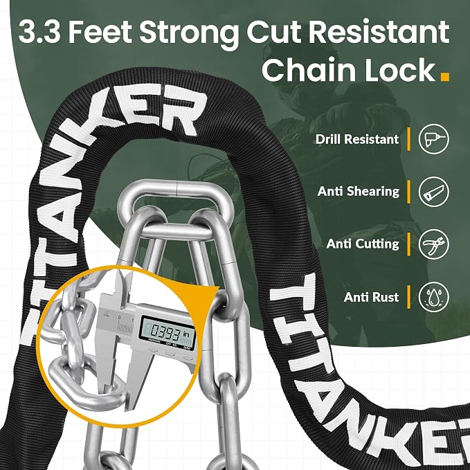 Titanker Bike Chain Lock with Keys, 3.3 Feet Security Heavy Duty Anti-Theft Bicycle Chain Locks for Bike, Motorcycle, Bicycle, Door, Gate, Fence, Grill (6mm, 8mm, 10mm Thick Chain) - Image 2