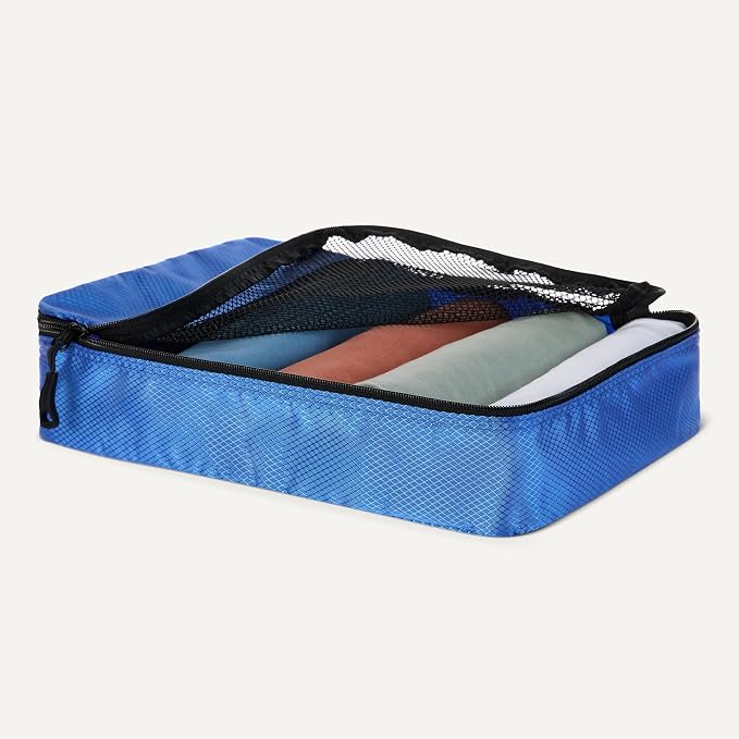 Amazon Essentials 4-Piece Packing Cubes Travel Accessories Set, Space-Saving Luggage Organizer with Double Zipper, Mesh Top, 2 Medium/2 Large, Blue (Previously Amazon Basics) - Image 3