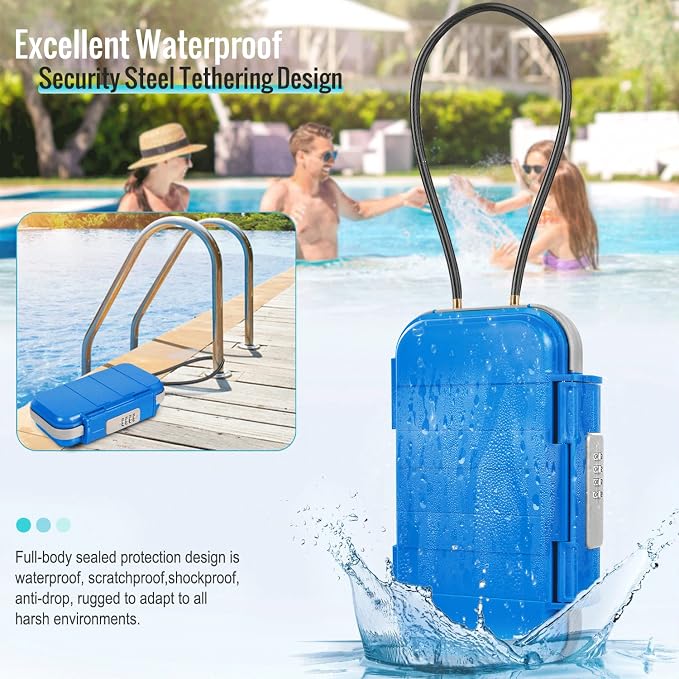 BKNOOU Portable Travel Safe with Removable Chain, Anti-Theft Beach Safe Box, Waterproof Combination Lock Box for Travel, Dorm, Beach, Hotel, Car, Home, Office - Image 2