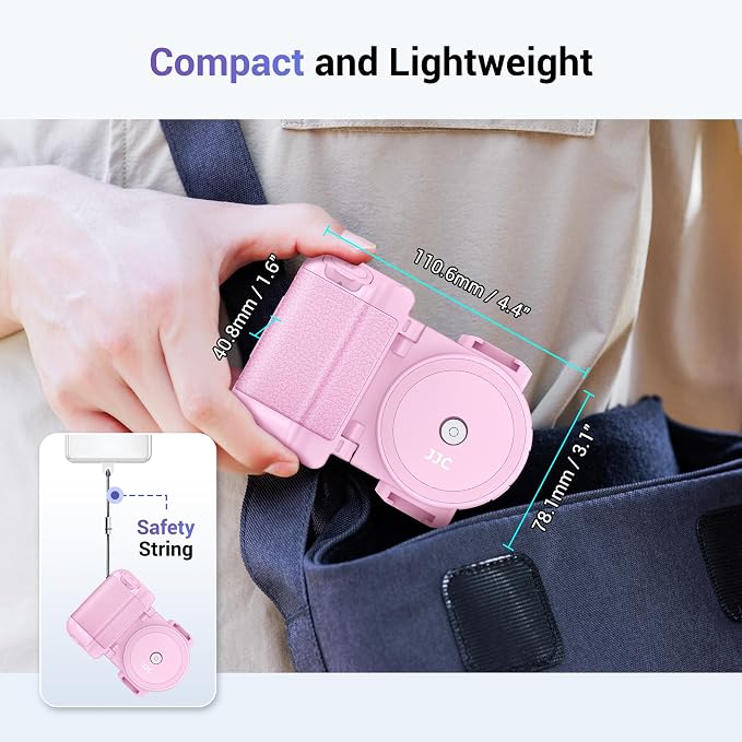 Phone Camera Grip Smartphone Photography Shooting Clip with Tripod Mount & Detachable Wireless Shutter Remote Control, Phone Selfie Grip Handle Stand for iPhone Samsung Android Phone Vlog Video Pink - Image 8