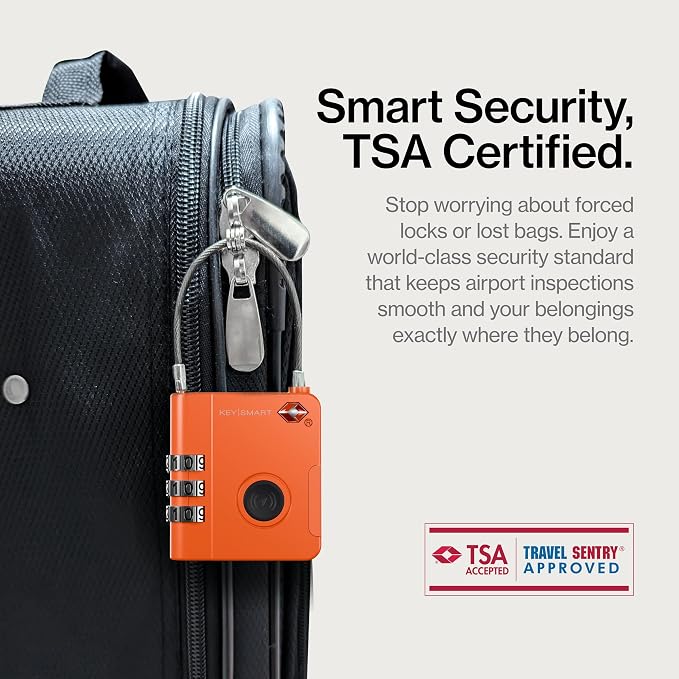 KeySmart SmartLock Tracking Luggage Locks, TSA Locks for Luggage, Combination Lock Compatible with Apple Find My App, Best Travel Essentials, Replaceable Non-Rechargeable Battery (Orange 1 Pack) - Image 6