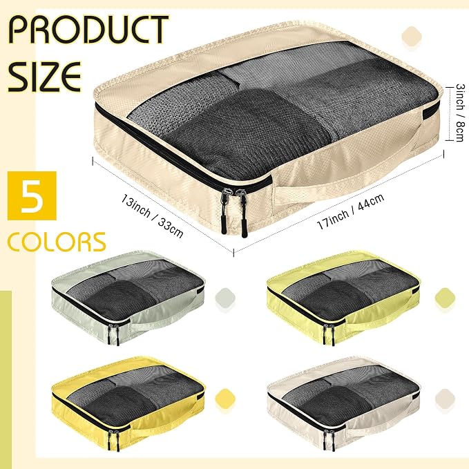 5 Pcs Packing Cubes for Suitcase Large Travel Cubes Carry on Luggage Organizer Bags for Clothes Accessories(M,Yellow) - Image 3