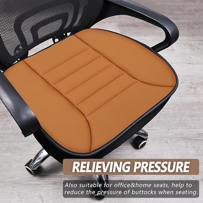 2PCS Car Seat Cushion Pad 1.2" Thick Comfort Seat Protector for Car Driver Seat Office Chair Home Use Memory Foam Seat Cushion with Non Slip Bottom, 20'' x 18.5'', Orange - Image 6