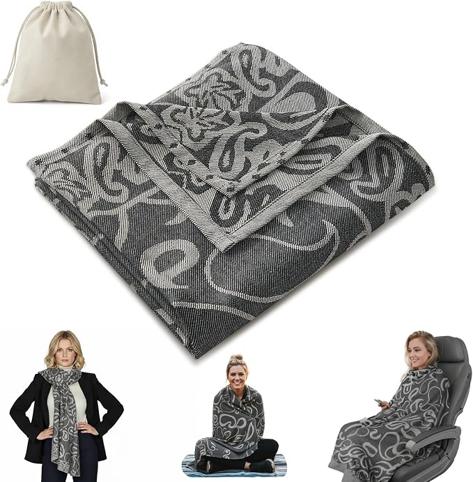 Travel Blanket Airplane - Ultra Soft & Lightweight Knit Design Compact Airplane Blanket,53x72 Inch,Stylish Travel Shawl Wraps for Flights,Office,Home Use,Travel Essentials & Gifts by ECONVCE