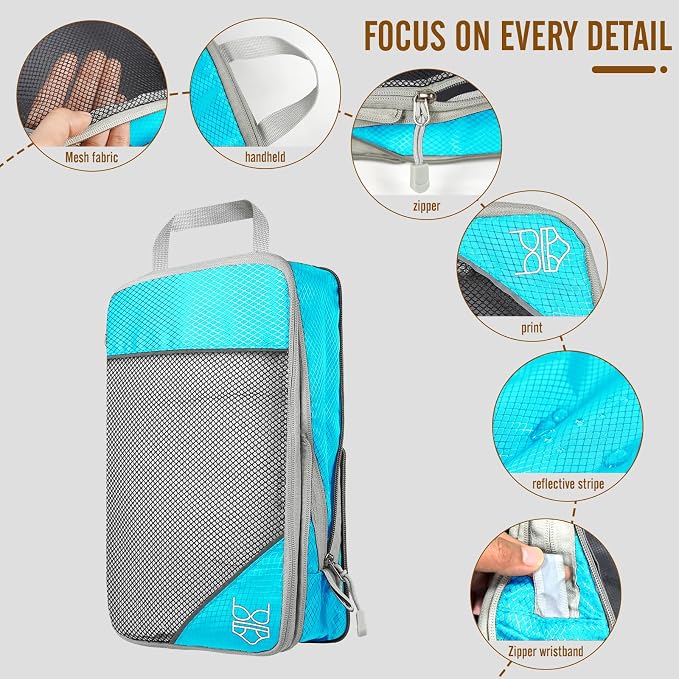 8 Set Compression Packing Cubes for Travel, Expandable Luggage Organizer with Shoe Bag & Laundry Bag - Lightweight Suitcase & Backpack Travel Essentials (Sky Blue) - Image 4