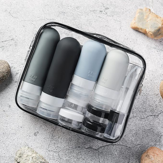 DEPOZA Travel Bottles Kit (16 Pack) - TSA Approved, Leak Proof Silicone Squeezable Containers for Toiletries. Complete Set with Jars, Sprayers & Bag (Black) - Image 4
