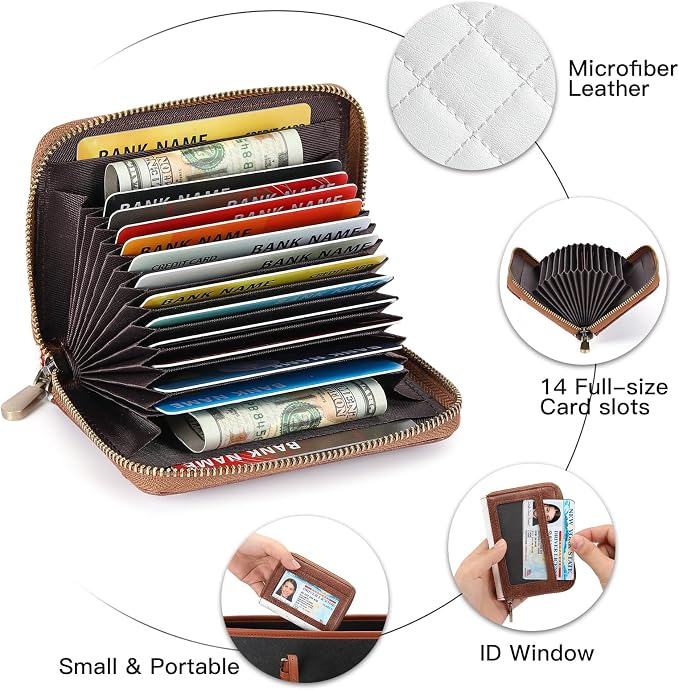 Credit Card Holder Wallet RFID Blocking Leather Small Wallet for Women with Wristlet - Image 3