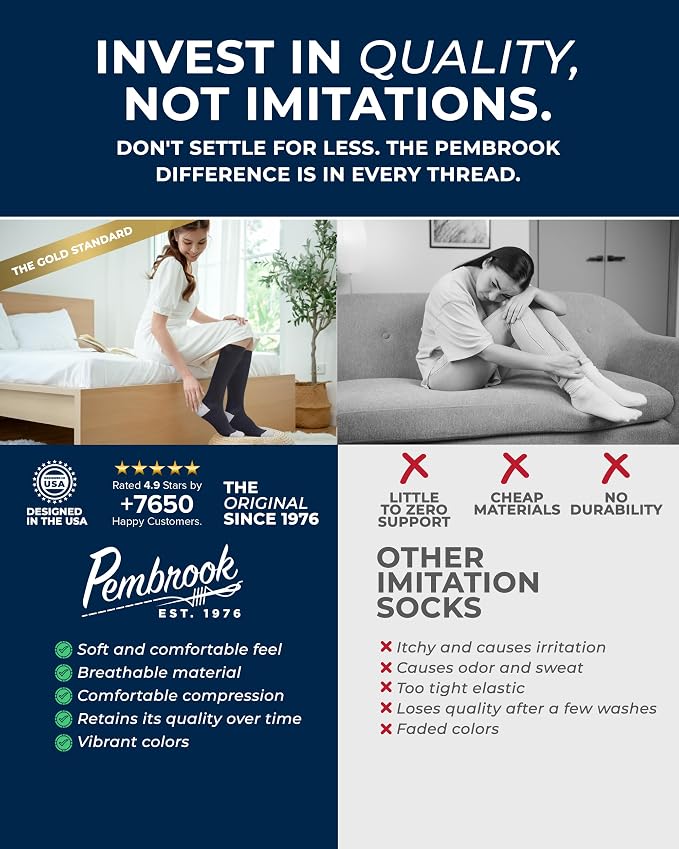 Pembrook® Light Compression Socks for Women - 3 Pairs | 8-15 mmHg Cotton Compression Socks for Pregnancy, Knee High Comfort - Image 4