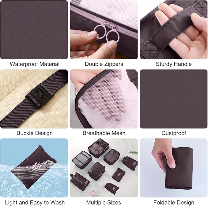 Packing Cubes for Travel - 8 Set Luggage Organizer Bags for Family, Mesh Breathable Packing Cubes for Suitcases Durable Travel Essentials Bags Set (Upgrade-Brown) - Image 6