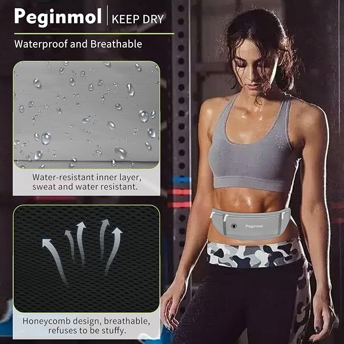 Slim Running Belt Fanny Pack, Waist Pack Bag for Women Men, Running Pouch for Phone Waterproof Reflective with 3 Pouches, Running Phone Holder for Sports, Traveling (Grey) - Image 6