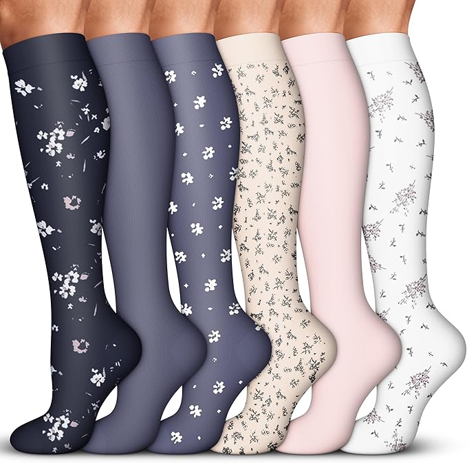 Acture 6 Pack Compression Socks for Women and Men - Knee High for Medical, Running, Nurses, Travel by Acture