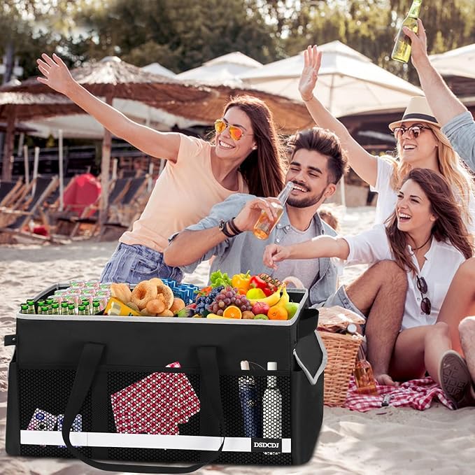 Upgrade Extra Large Utility Tote Bag with Reflective Strip, Standing Reusable Grocery Bags with Hard Bottom & 4 Sided Reinforced, Collapsible Utility Tote with Handles for Shopping, Beach, Car | Upgrade - Image 2