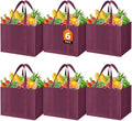 WISELIFE Reusable Grocery Bags, Foldable, Lasting Use, 35L, 6 Pack, Claret | Large Shopping Bags with Reinforced Stitching, Water-Resistant Grocery Totes for Kitchen, Market, Car Trunk, Picnic by WiseLife