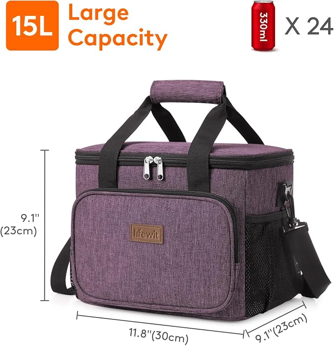 Lifewit Large Lunch Bag, Insulated Lunch Box, Soft Cooler Cooling Tote for Adult Men Women, Purple 24-Can (15L) - Image 4