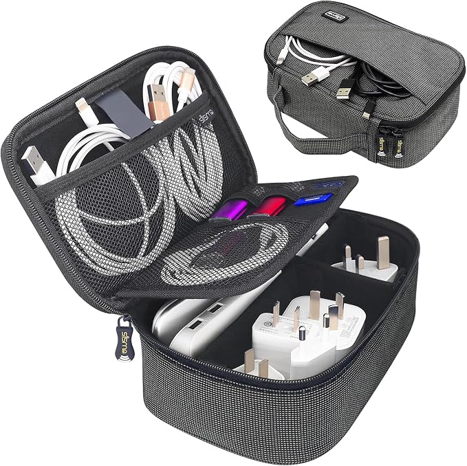Travel Electronics Organizer Small Carrying Case for Cables Phone Chargers USB Plugs Power Cords Earbuds Adapter Tech Accessories Pouch -Special Edition by sisma