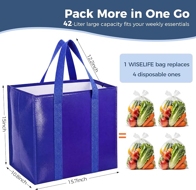 Reusable Grocery Bags, Waterproof & Foldable Shopping Bags Stand Upright | Heavy Duty Shopping Tote Bags, Waterproof & Foldable with Long Handles for Bulk Shopping, Versatile Storage 4 Pack-42L - Image 2