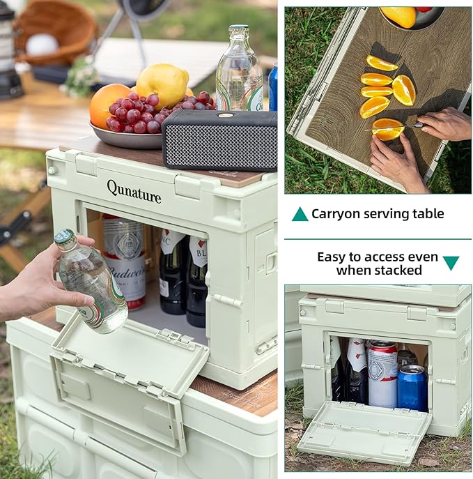 Collapsible Camping Storage Bin 26L with Lockable Doors & Cutting Board | Folds Flat, Stackable, 66 lbs Capacity, Removable Wood Board Top, 26L - Image 4