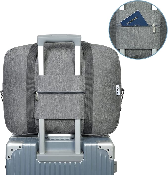 For Spirit Airlines Personal Item Bag 18x14x8 Foldable Travel Duffel Bag Tote Duffle Carry on Luggage for Women and Men 30L (Grey (With Shoulder Strap)) - Image 5