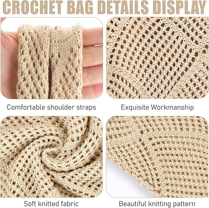 hatisan Crochet Bag for Women, Handmade Knit Beach Tote Bag Summer - Image 6