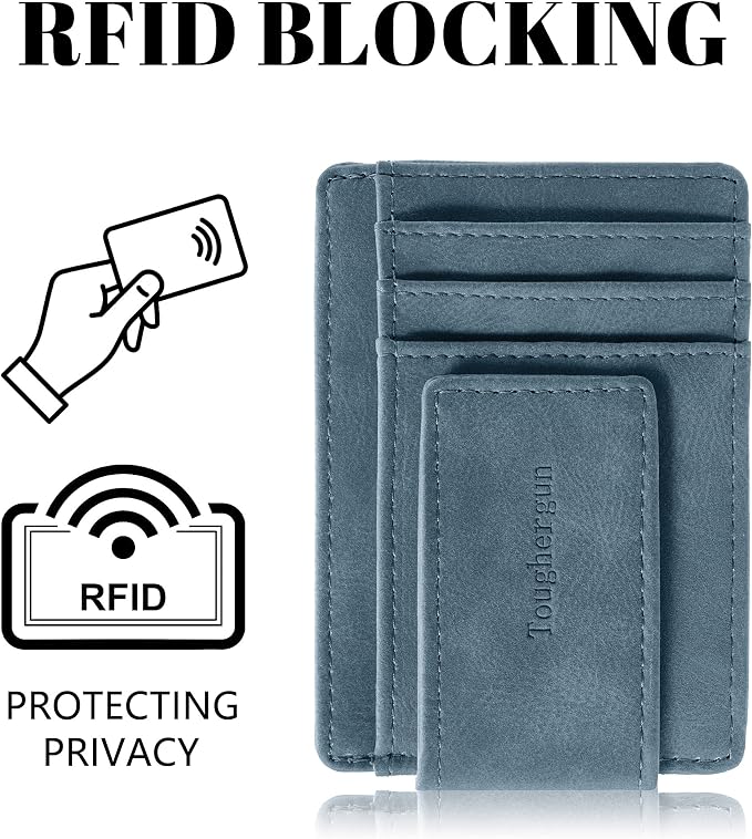 Toughergun Slim Wallet for Men RFID Blocking Money Clip, Minimalist Front Pocket Credit Card Holder, Magnetic Thin Mens Wallets with ID Window - Image 6
