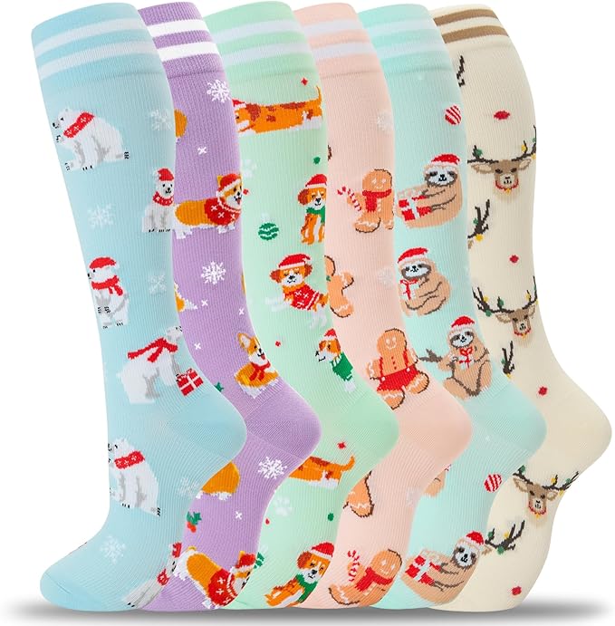 fenglaoda Compression Socks for Women Men Support Circulation 6 Pairs Socks For Nurse, Travel, Flight by fenglaoda