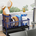 Cisily Sponge Holder for Kitchen Sink, Sink Caddy Organizer with High Brush Holder, Kitchen Countertop Organizers and Storage Essentials, Rustproof 304 Stainless Steel (Navy Blue, 9.25″) by CISILYHOMELIFE