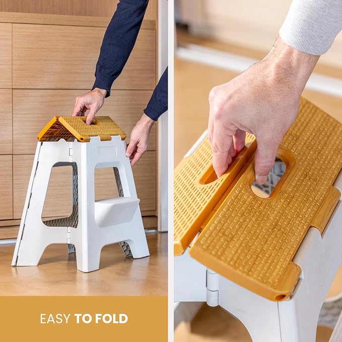 Vigar Compact Folding Step Stool, 16 in 2 Step, Gray Bamboo Print | 16 in Foldable Stool, Lightweight Portable Design, Handle, Non Slip Surface, Space-Saving, Supports up to 330 lb - Image 8