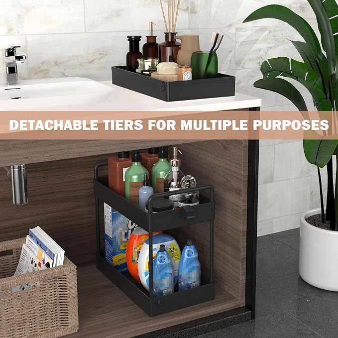 Ronlap 3 Tier Slim Rolling Storage Cart with Wheels Utility Organizer,Black | For bathroom, laundry, kitchen, bedside & dorm. Fits art, craft, snack, makeup, nail, diaper & postpartum baby supplies - Image 3