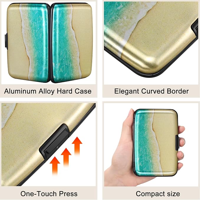 Mini RFID Aluminum Wallet Credit Cards Holder Business Card Case Metal ID Case for Men Women（Beach - Image 3