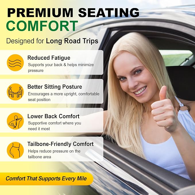 kingphenix 5-Piece Car Seat Cushion Set with Back Support | Memory Foam Car Cushion for Long Driving, Truck, Office Chair, Tailbone and Lower Back Support - Image 2