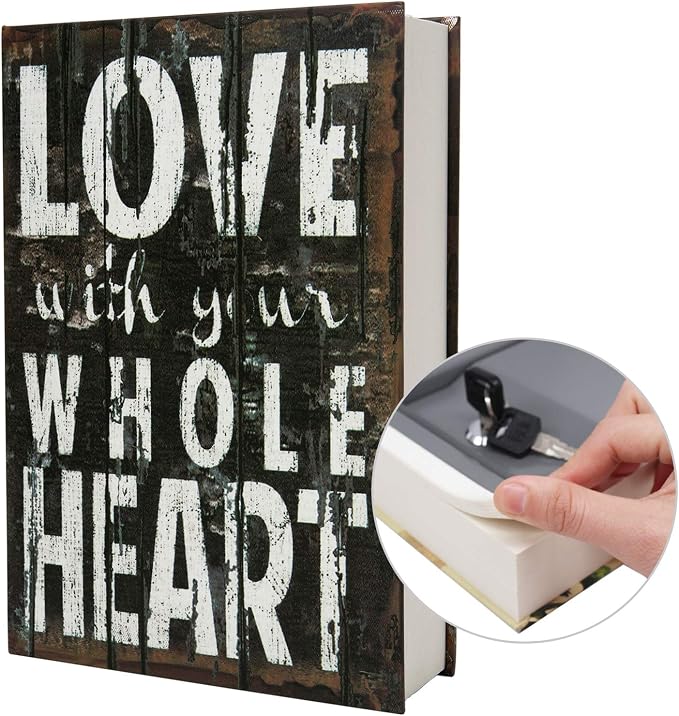 Real Paper Transfer Book Safe, Hollow with Secret Hidden Compartment, Key Lock, 8.7"×6"×2" (LOVE-Key) by PACOLO