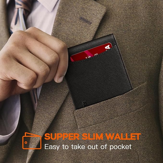 RUNBOX Slim Wallet for Men Genuine Leather RFID Blocking Bifold Minimalist Front Pocket Mens Wallet with Money Clip Thin Gift Box - Image 4