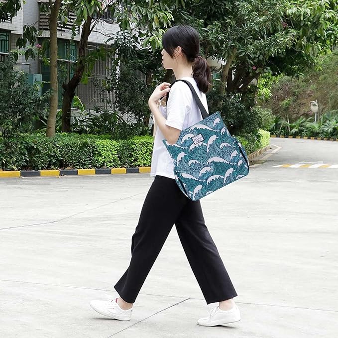 KAMO Floral Tote Bag - Waterproof Lightweight Handbags Travel Shoulder Bag for Hiking Yoga Gym Swimming Travel Beach - Image 2