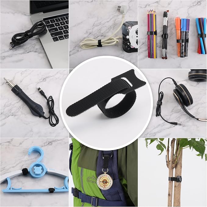 Nettbe Reusable Cable Ties, 126 PCS 8 Inches Adjustable Cord Straps Wire Organizer Cord Wrap and Hook Loop Cable Management - Image 3