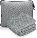 Travel Blanket and Pillow Set, Soft Fleece Airplane Blanket, Grey | Ultra Soft Lightweight Portable Cozy Blanket for Airplane, Car, Camping, Bus, for Men, Women and Kids, 42" x 68" by ProGlobe