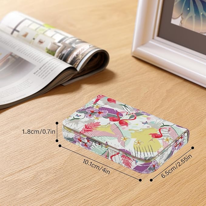 Business Card Holder，PU Leather Business Card Case Color Printing Pattern Card Holder Wallet，Pockets Magnetic Credit Card Holders for Men and Women - Rose Flowers - Image 4