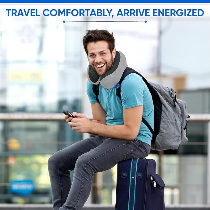 W.S. Sells Travel Neck Pillows for Airplanes - Pure Memory Foam with Ergonomic Design & Breathable Fabric - Travel Pillows for Airplanes & Cars - Set of Travel Essentials with Sleep Mask & Ear Plugs - Image 9
